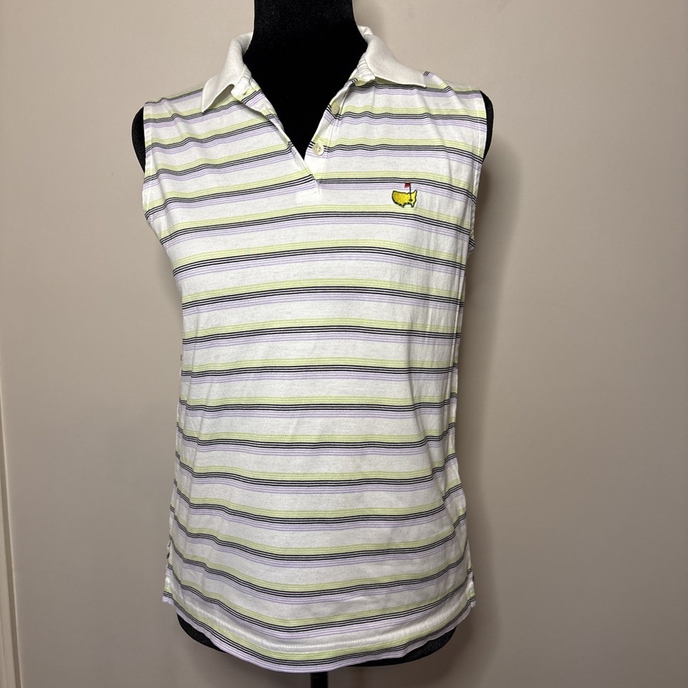 Magnolia Lane Women's‎ Small Sleeveless Golf Polo Stripe Masters 100% Cotton